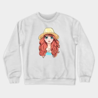 Girl in hat with red hair Crewneck Sweatshirt